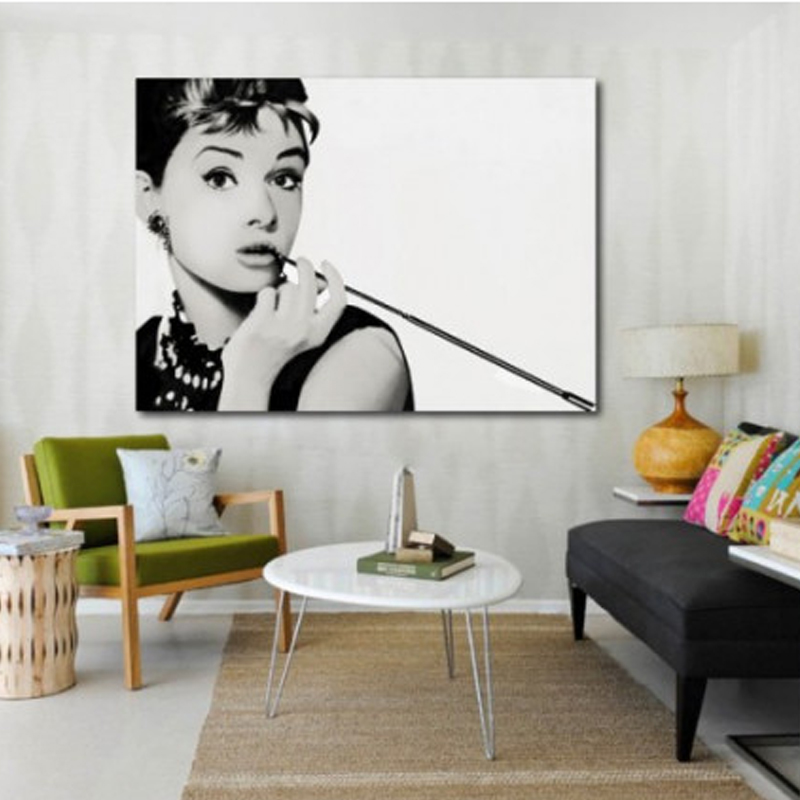 Πίνακας σε καμβά Audrey Hepburn smoke